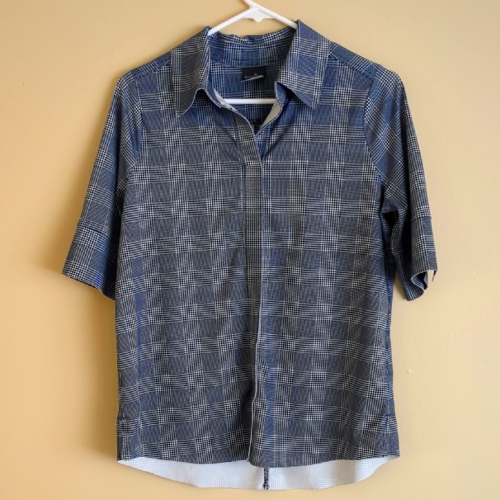 Small Belyn Key Blue And White Shirt Top Activewear Athletic Golf Plaid